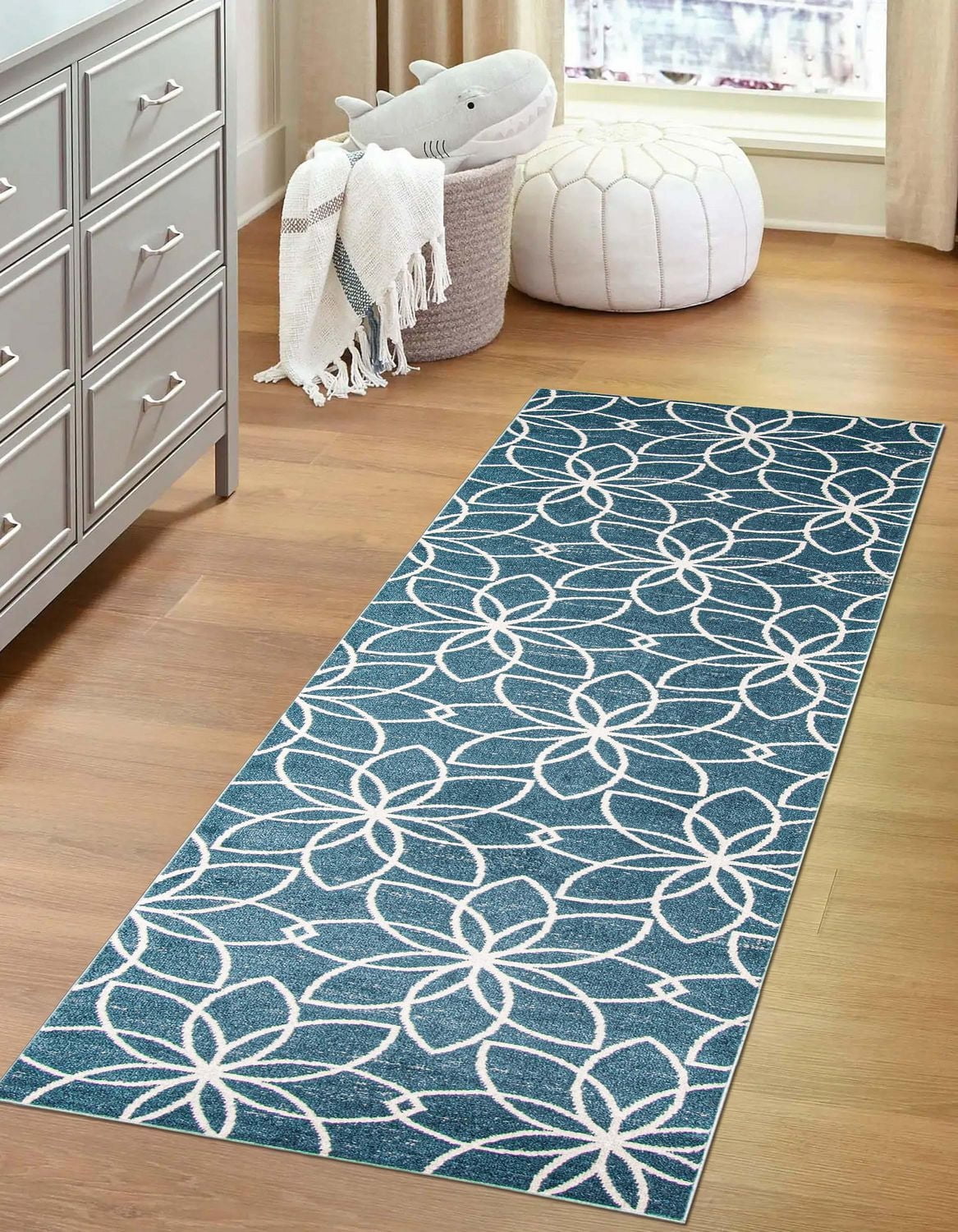 Tapis Lavable ECARPET Floral pour Chambre, Salon, Chambre d'Enfant, Couloir