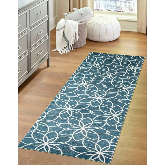 Tapis Lavable ECARPET Floral pour Chambre, Salon, Chambre d'Enfant, Couloir