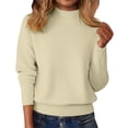 thumbnail image 4 of Women's Mock Neck Sweater, Solid Color Long Sleeve Pullover, Loose Fit Casual Basic Top, Fall Winter Everyday Knit Sweater, Simple Crewneck Pullover Beige L, 4 of 7