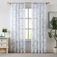 thumbnail image 2 of Bohogeo Blue Floral Leaf Print Poly Sheer Curtains with Linen Texture,2 Panels,84 inches in Length,Light-Filtering Privacy-Friendly Window Drapes with Rod Pocket for Living Room Decor,52W x 84L, 2 of 7