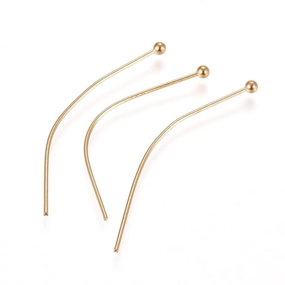 304 Stainless Steel Ball Head Pins Real 24k golden Plated 35x0.6mm 22 Gauge Head: 1.8mm