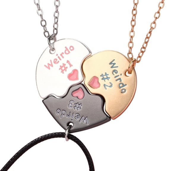 Friendship Pendant Necklaces Set 3-Piece Weirdo #1 #2 #3 Heart Puzzle Matching Necklaces for Daily Wear Gifting