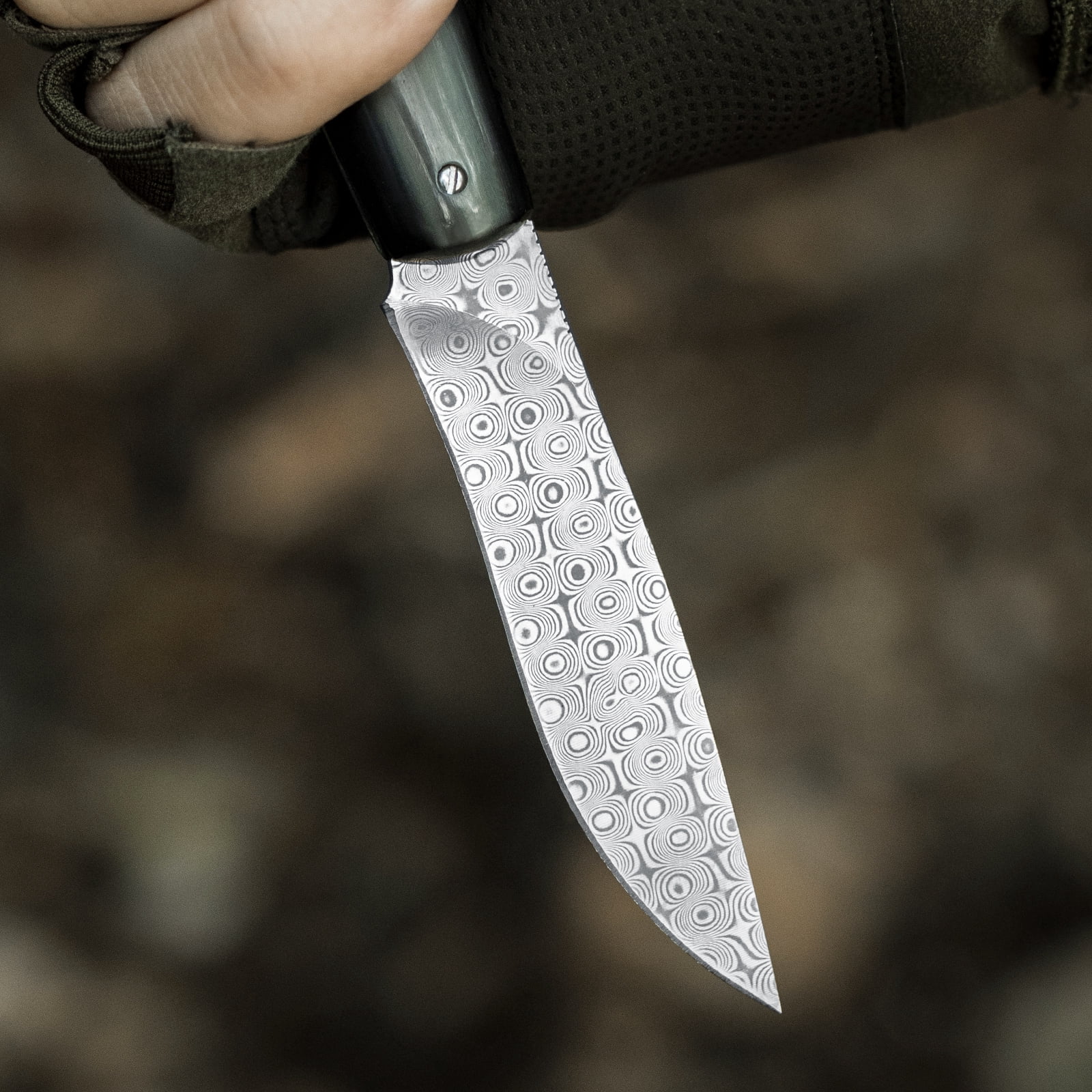 Dispatch 3.2 inch Blade Length Damascus Steel EDC Folding Knife with Cowl Handle and Rosette Blade