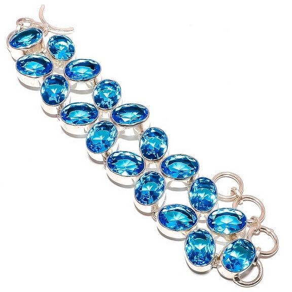 Blue Topaz 925 Silver Plated Ethnic Bracelet 7-7.99" TB7510-41, Valentine's Day Gift, Birthday Gift, Beautiful Jewelry For Woman & Girls