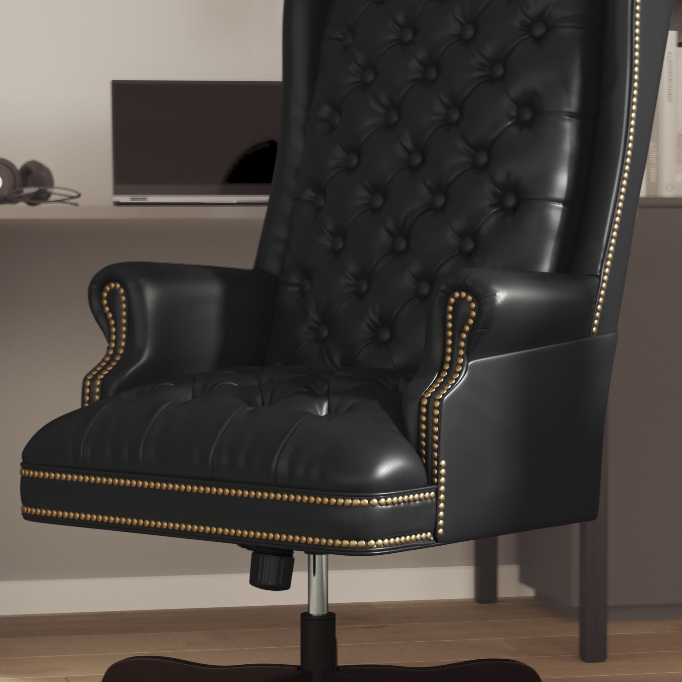 Flash Furniture Turner High Back Traditional Fully Tufted Black LeatherSoft Executive Swivel Ergonomic Office Chair with Arms