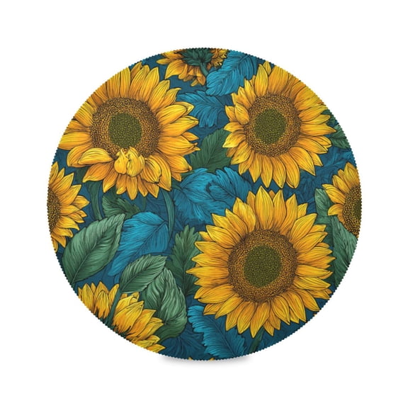 JLWWHD Seamless Pattern Of Sunflowers Round Placemats Set of 4 Heat Resistant Washable Kitchen Table Decorations 15.4in