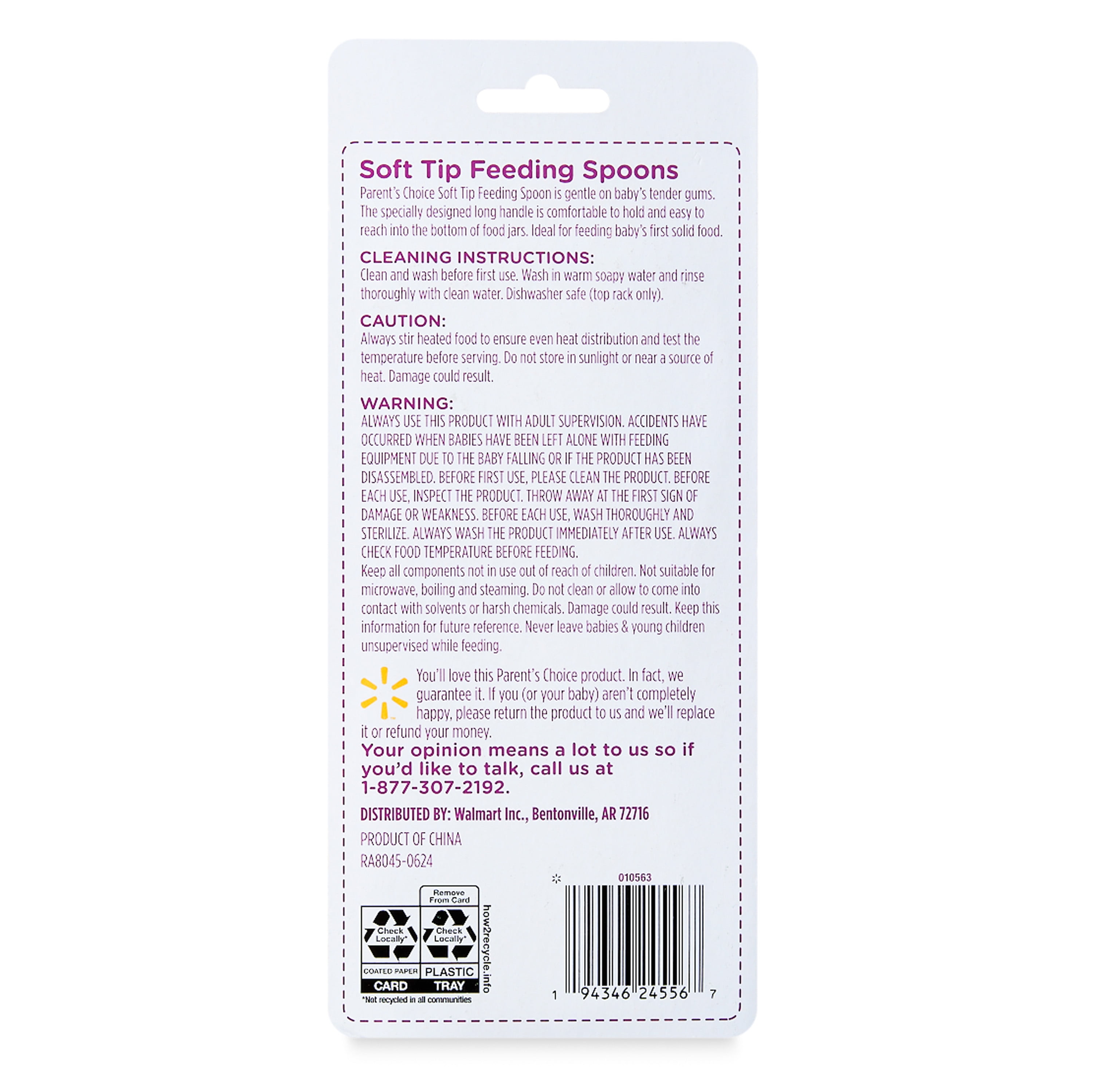 Parent's Choice Plastic First Stage Infant Feeding Spoons, BPA-free, Multi-color, 6 Pack
