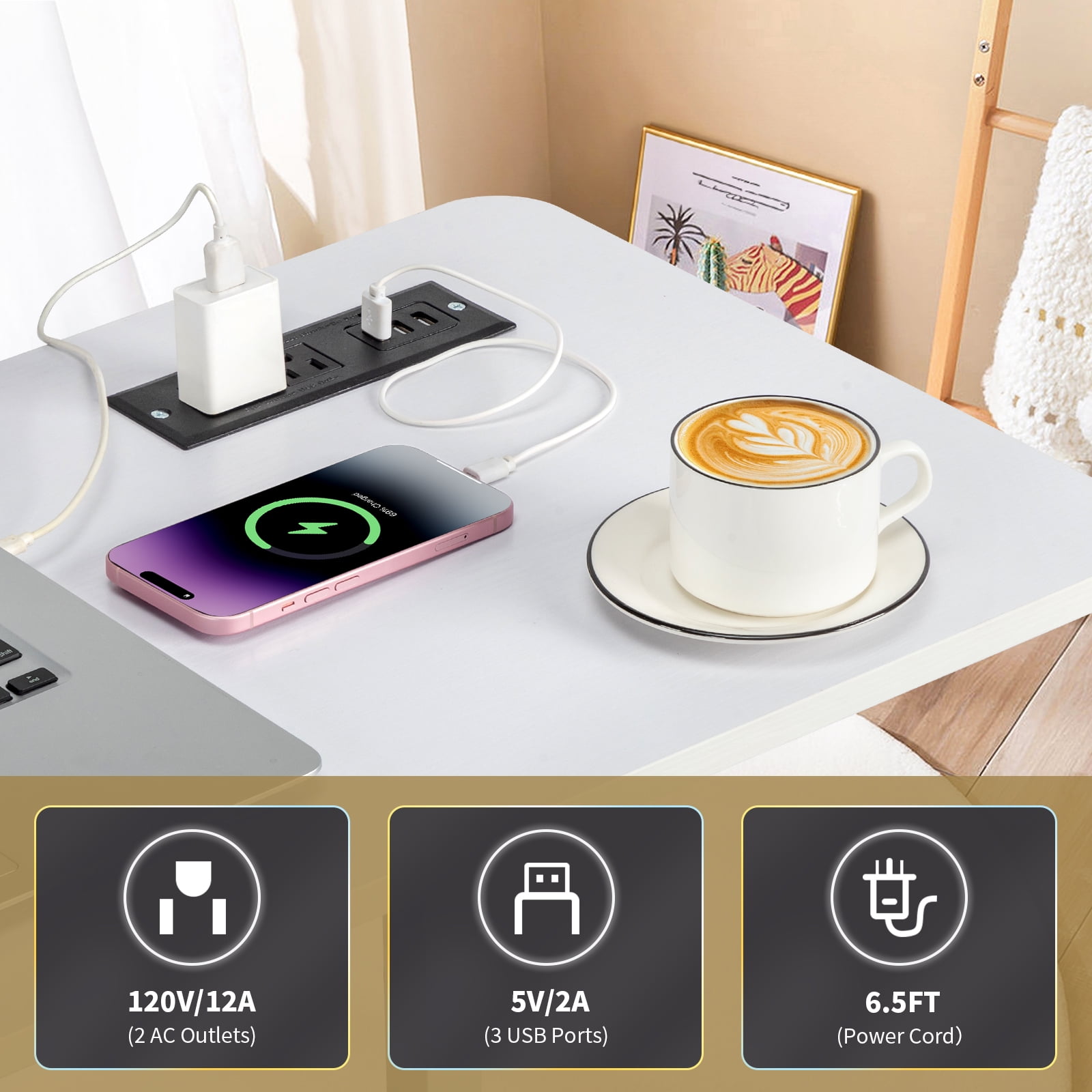 Ktaxon Computer Laptop Desk Stand Rolling Side Table Sofa End Cart PC Tray with Charging Station