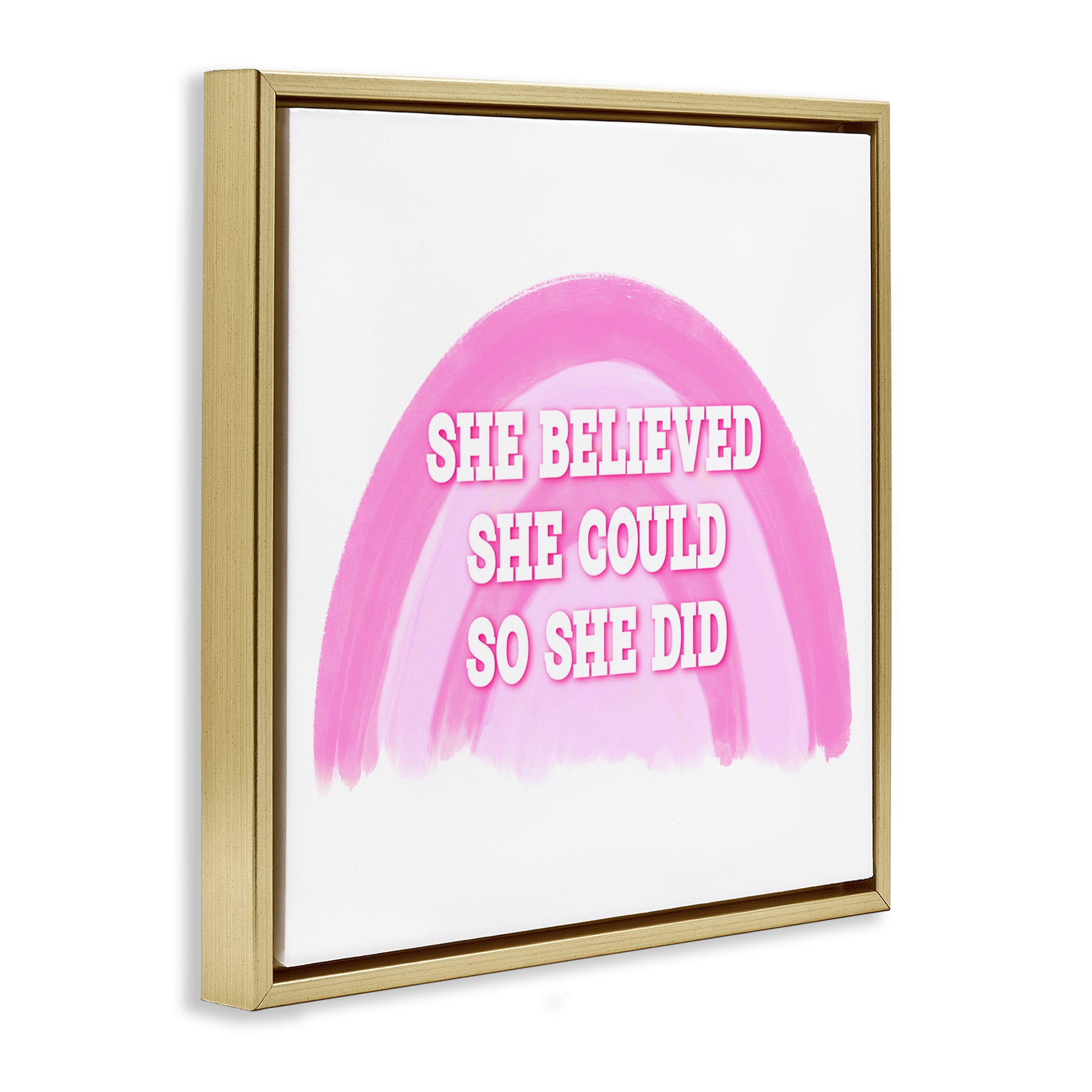 Stupell Industries Believed She Could Text & Numbers Painting Gold Floater Framed Canvas Art Print Wall Art, 18 x 18