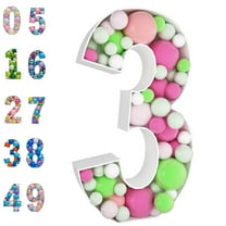 3FT Mosaic Balloon Frame Number 3 Marquee Easy to Assemble Numbers Light Up Pre-Cut Kit Thick Foam Board Decoration Supplies for Birthdays, Anniversary, Baby Shower