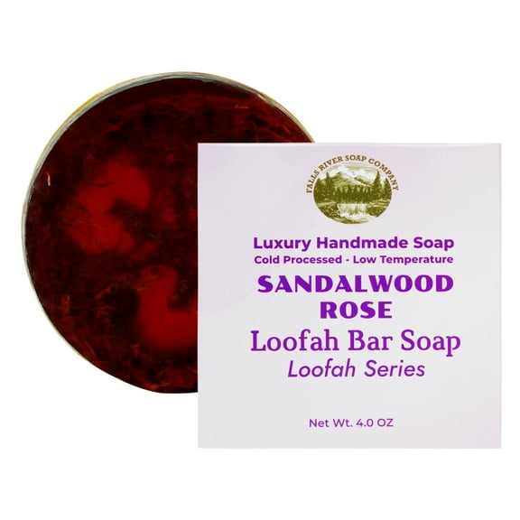 Sandalwood Rose 4 Oz Natural Luffa Soap Bar - Exfoliating Soap with Loofah Inside - Eco-Friendly, Natural Soap with Loofah Inside - Falls River Soap Company