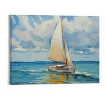 Creowell Nautical Sailboat Canvas Wall Art Seascape Paintings, Ocean Decor Artwork Pictures for Living Room Bedroom Bathroom Home Office, White Blue Coastal Wall Decor 20 X 16 Inches