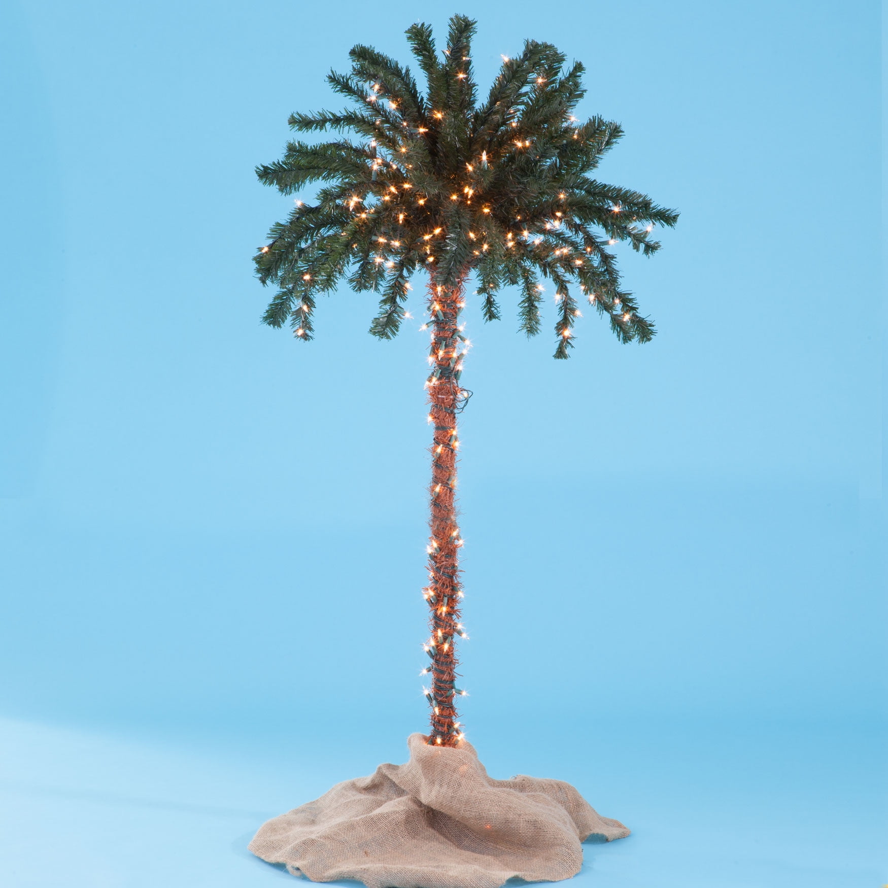 Kringle Traditions 10 Function LED Lighted Palm Tree Remoted Controlled with Timer 7 Ft Wintergreen Lighting Pre-Lit Palm Tree Indoor/Outdoor