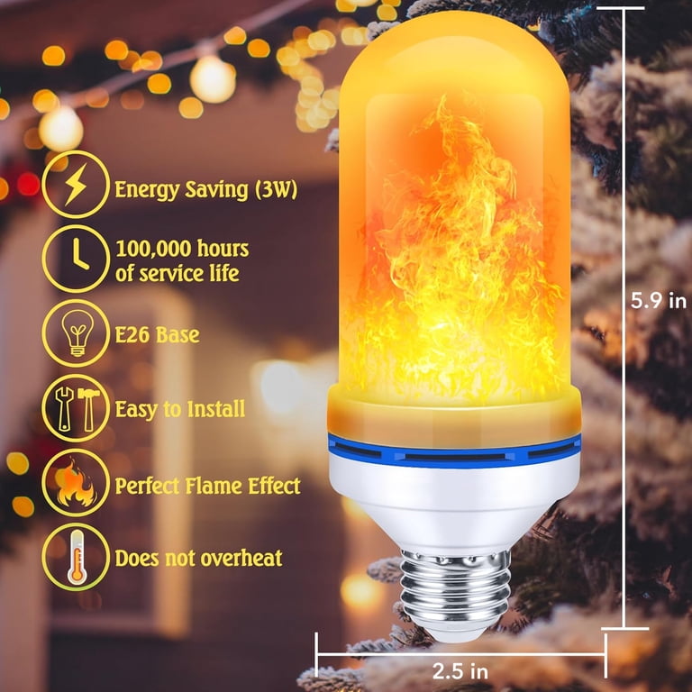 LED Flame Effect Light Bulb - E27 Flickering Fire Simulation Bulb, 6W, 155mm