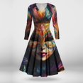 thumbnail image 4 of JGNGSHN Mardi Gras Dressess for Women Trendy Long Sleeve V Neck Dress Mardi Gras Mask Printed Pleated Maxi Dresses, 4 of 6
