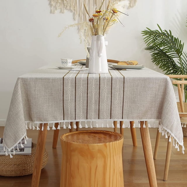 Mantel con Borlas BRILLAR a Cuadros Sin arrugas lino de algodón rectangular