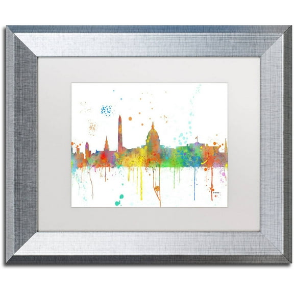 Trademark Fine Art "Washington DC Skyline Mclr-1" Canvas Art by Marlene Watson, White Matte, Silver Frame