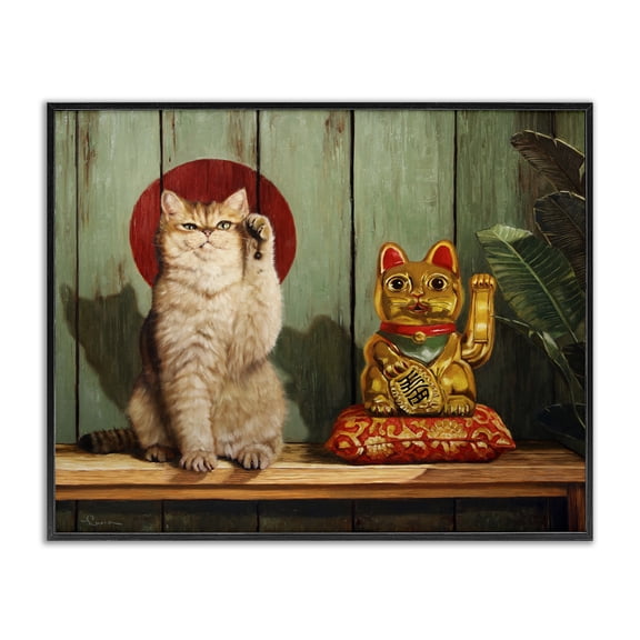 Stupell Industries Traditional Funny Lucky Cat Pose Black Framed Giclee Art, 14 x 11, by Lucia Heffernan