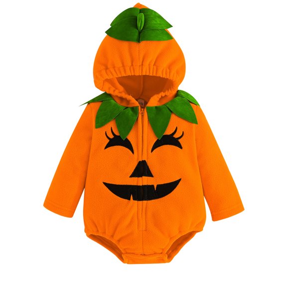 WIBACKER Infant Toddler Baby Girl Boy Halloween Outfits Pumpkin Costumes Cute Hooded Romper Jumpsuit Cosplay Clothes