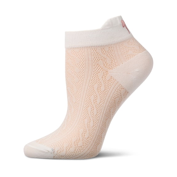 MeMoi Women's Chainlink-Knit Cotton-Rich Shortie Sock with Bow Embroidery - Womens - Female, 9-11, White