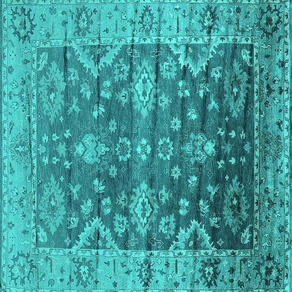 Ahgly Company Indoor Square Oriental Turquoise Blue Industrial Area Rugs, 8' Square