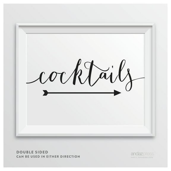 Cocktails Formal Black Wedding Party Directional Signs, Double-Sided