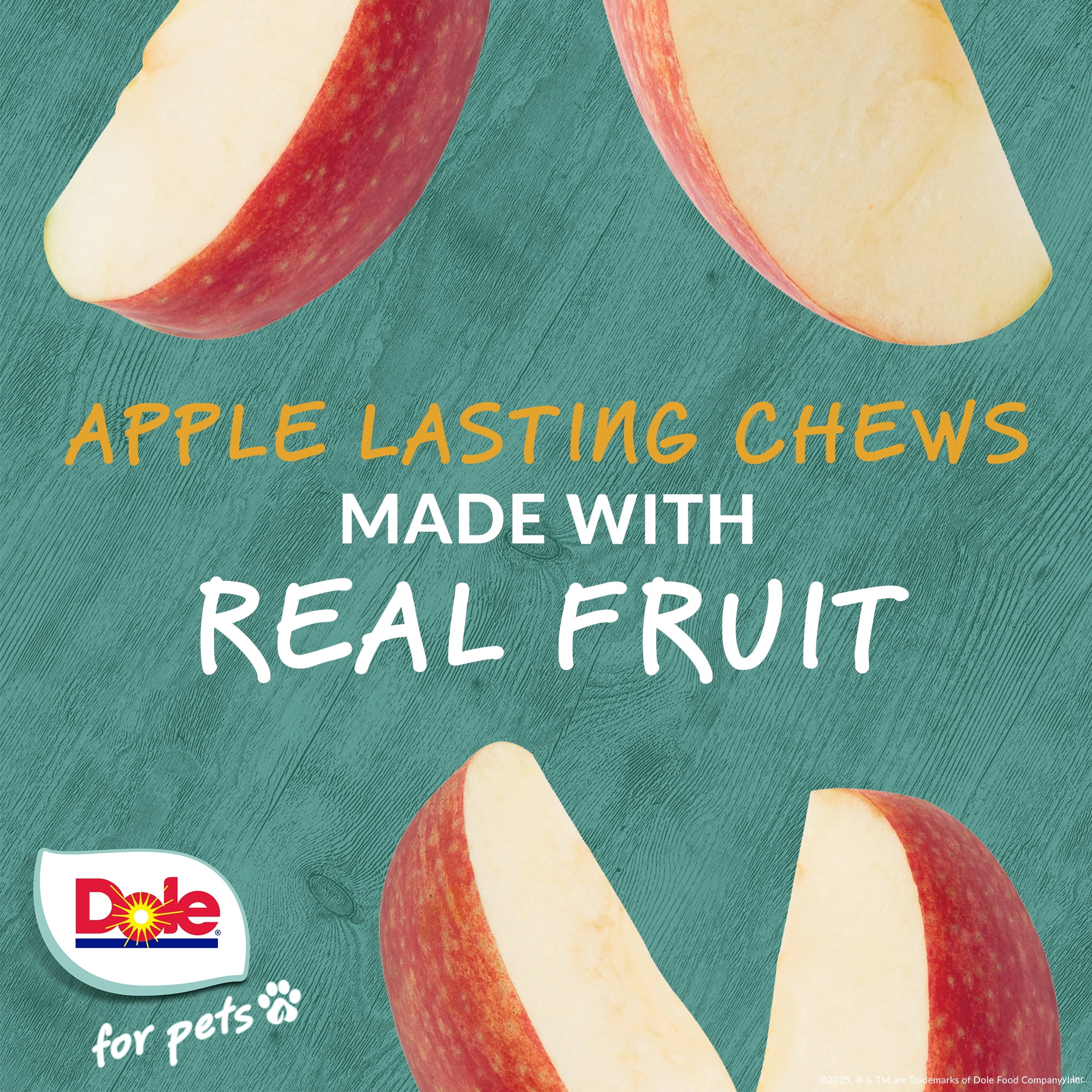 Dole Lasting Chew Treat for Dogs, Apple Flavor, Made with Real Fruit, No Wheat, Corn, Soy, Artificial Flavors, Colors, or Preservatives, Small Breed, 8oz, 10ct