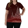 thumbnail image 5 of Dwellite Christmas Scrub Tops Women Xmas Tree Printed V Neck Short Sleeve Plus Size Scrubs Medical Uniform Shirts with Pockets Wine 4XL, 5 of 5