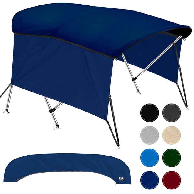 KNOX Toiles Bimini Universelles à 3 Nœuds pour Bateaux avec Parois Latérales, Toile Marine 600D, Trousse de Toit Pare-Soleil pour Bateau, Quincaillerie de Toit Bimini, Cadre, Poteaux de Soutien, Botte de Rangement, 91-96 Pouces L, Bleu Marine