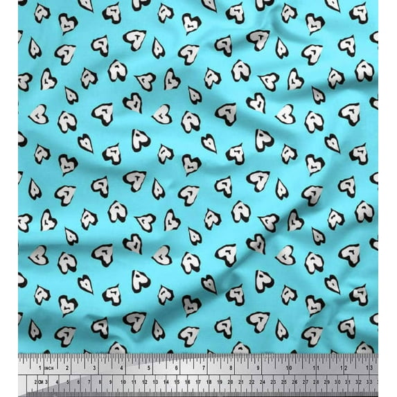 Soimoi Poly Georgette Fabric White Heart Print Fabric by The Yard 52 Inch Wide