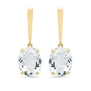 PARADE OF JEWELS 14k Yellow Gold Solitaire Oval-Cut White Topaz Drop Earrings (10x8mm)