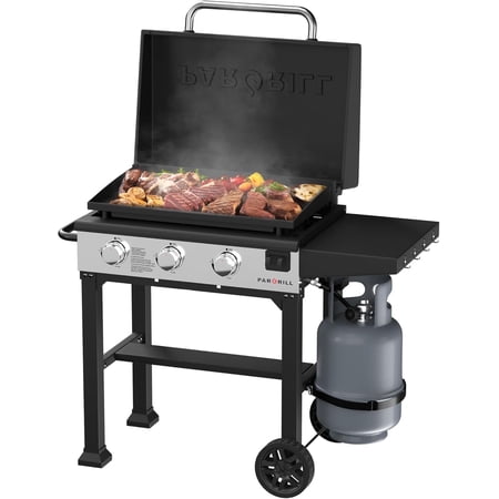 ?PARGRILL 28" Flat Top Gas Grill Griddle, 3 Independent Burners Propane Heavy Duty Grill Station with Side Shelves for Backyard Outdoor BBQ