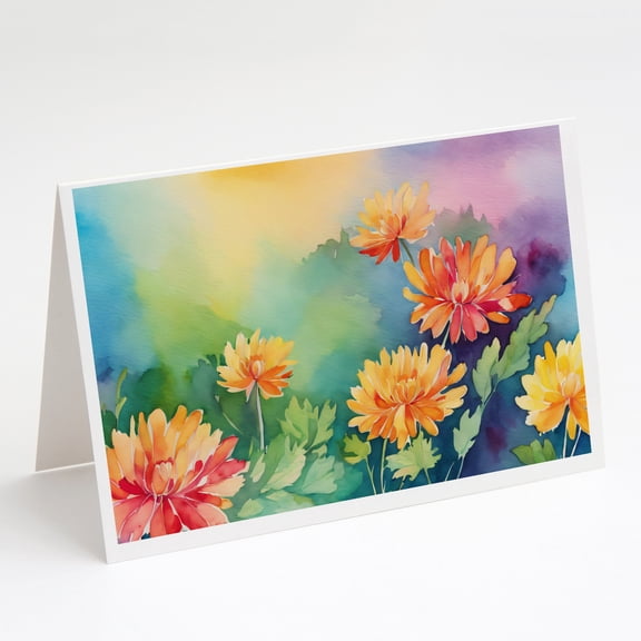 Chrysanthemums in Watercolor Greeting Cards and Envelopes Pack of 8 7 in x 5 in