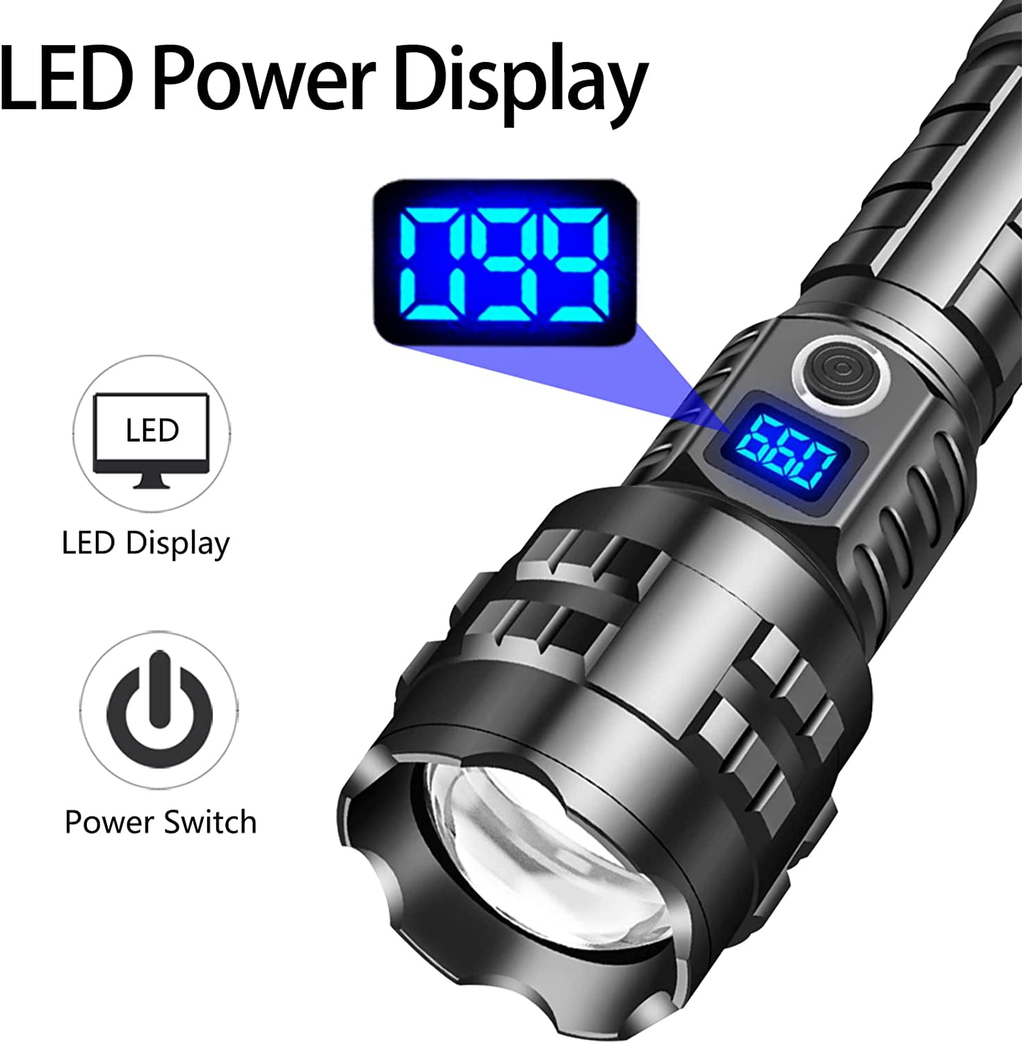 Handheld Rechargeable Flashlights High Lumens, Xhp70.2 Tactical Waterproof Flashlights, 12 Hours Runtime for Home, Camping, Walking, Hiking, Emergencies, Black