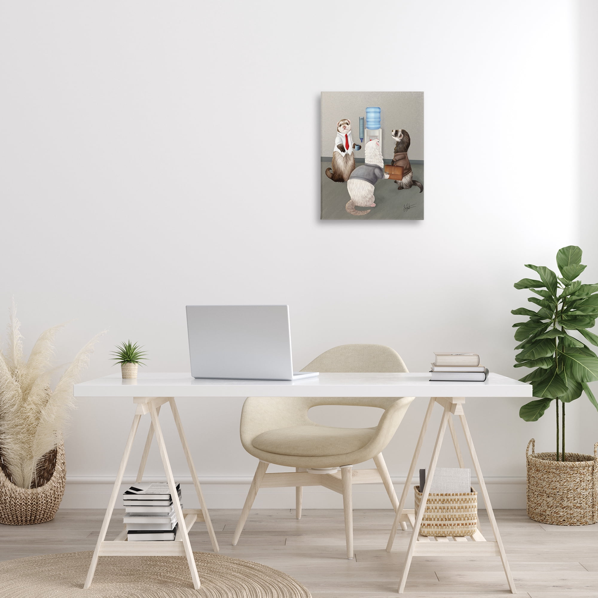 Stupell Industries Office Ferrets Water Cooler Animals & Insects Painting Gallery Wrapped Canvas Art Print Wall Art, 16 x 20