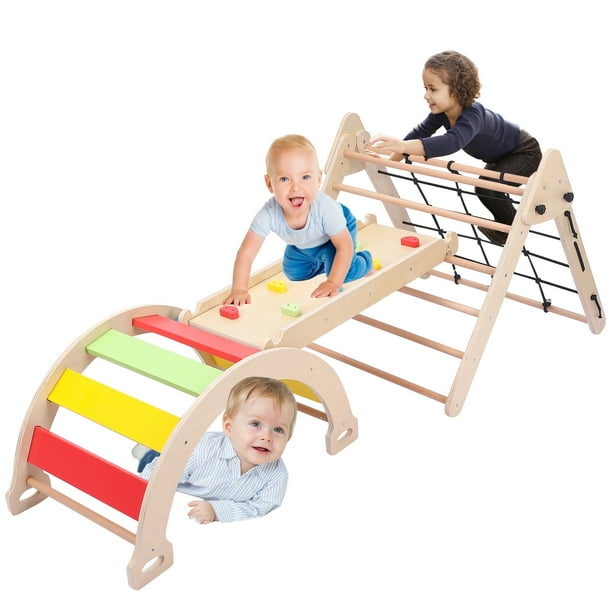 Toddler Indoor Gym Playset, 5in1 Wooden Climbing Toys, Triangle