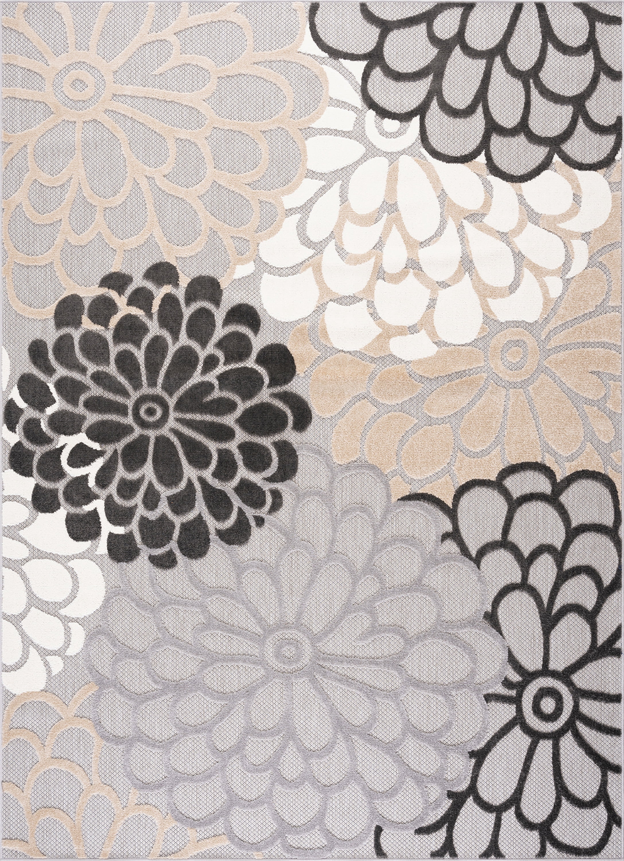 Oasis Modern Floral Beige and Cream Polypropylene Indoor Outdoor Area Rug, 8'x10' Rectangle