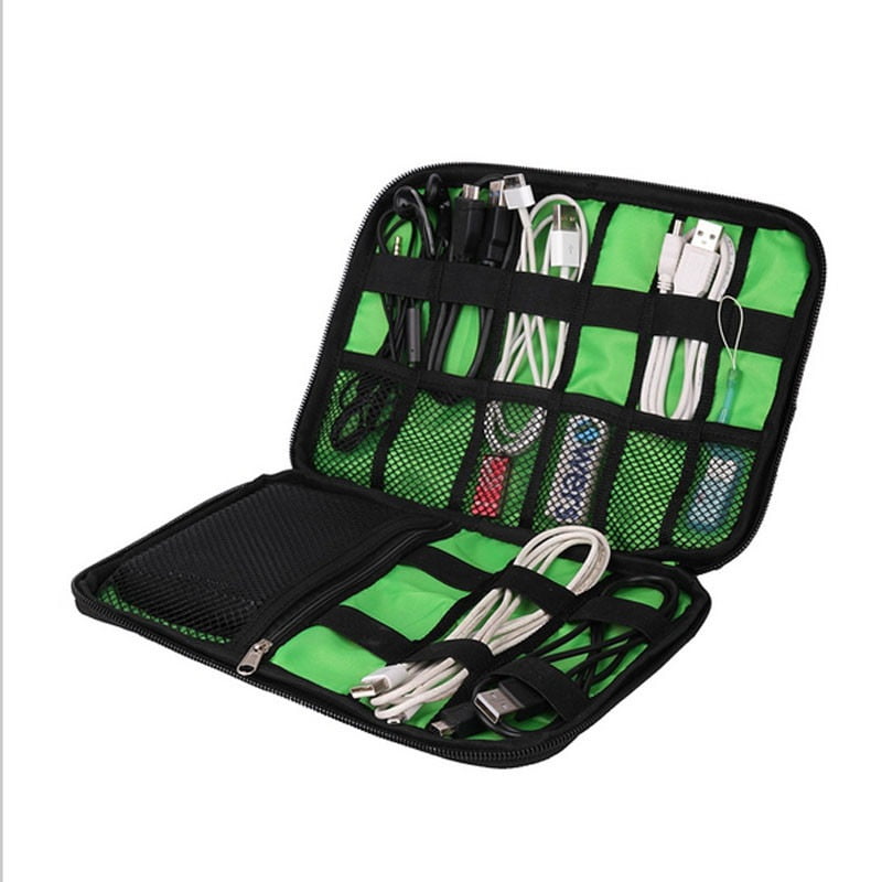 Green Vikenner Travel Cable Organizer Bags Waterproof Electronic Accessories Case Holder IT Bags USB Drive Shuttle Case with Cable Tie for Power Bank/Various USB Drives/Chargers/Cables