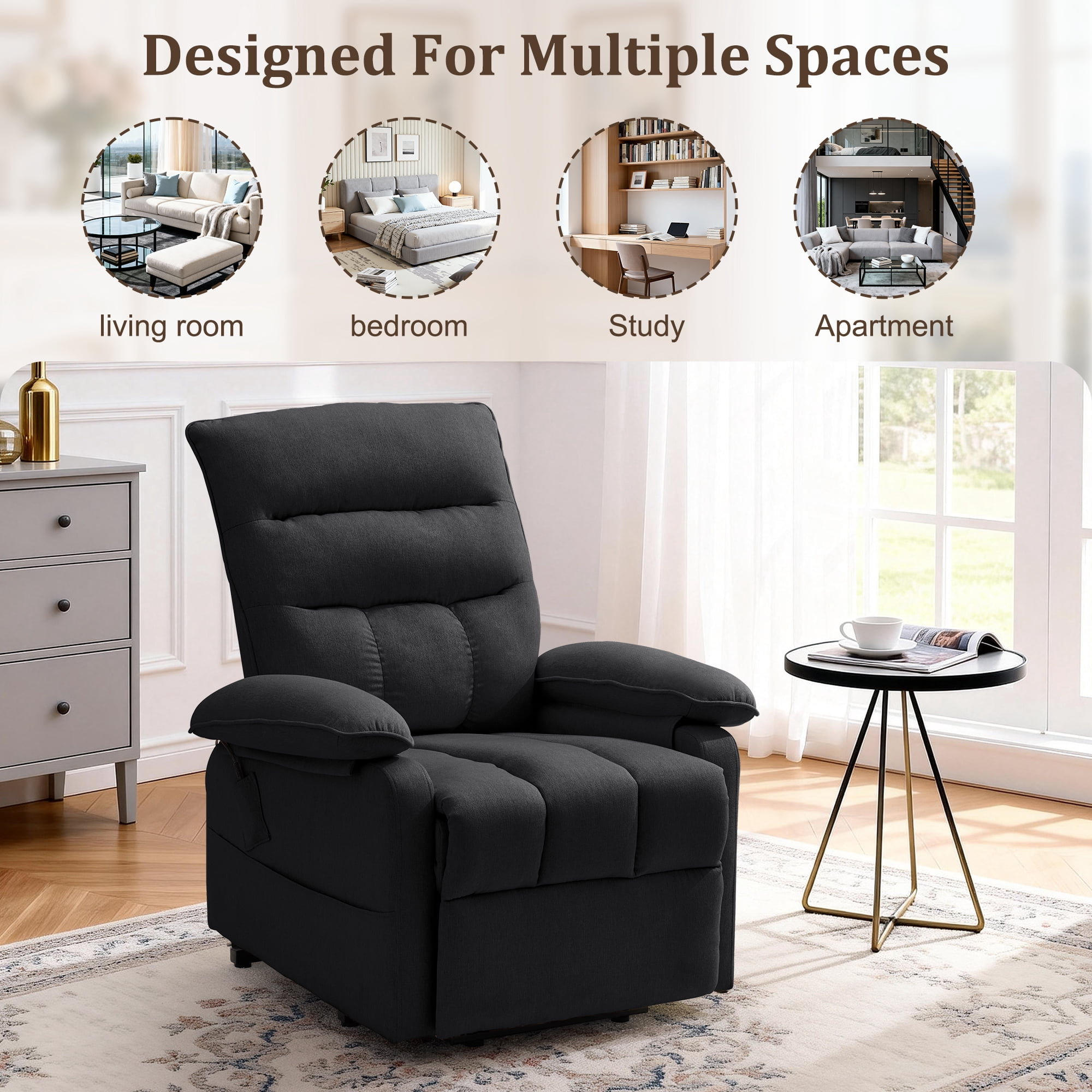 Korser Small Power Lift Recliner Chair for Elderly with Side Pockets Lift Chair for Small Spaces for Living Room,Linen,Black