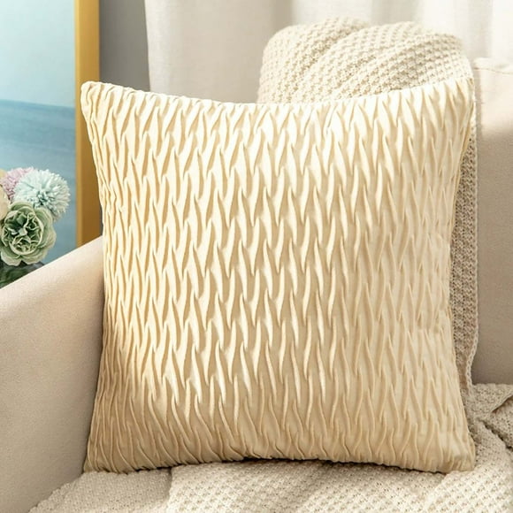 Velvet Pleated Pillowcase | Solid Color Couch Cushion Cover | Soft PV Velvet Lumbar Support | Hidden Zipper | Quilted Craft | 45x45cm | 1 Pack | Office Headboard Waist Pillow