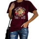 thumbnail image 1 of Camisetas de mujer de manga corta con cuello redondo y estampado de letras, camisetas holgadas y transpirables de verano para mujer, color rojo vino L, 1 of 6