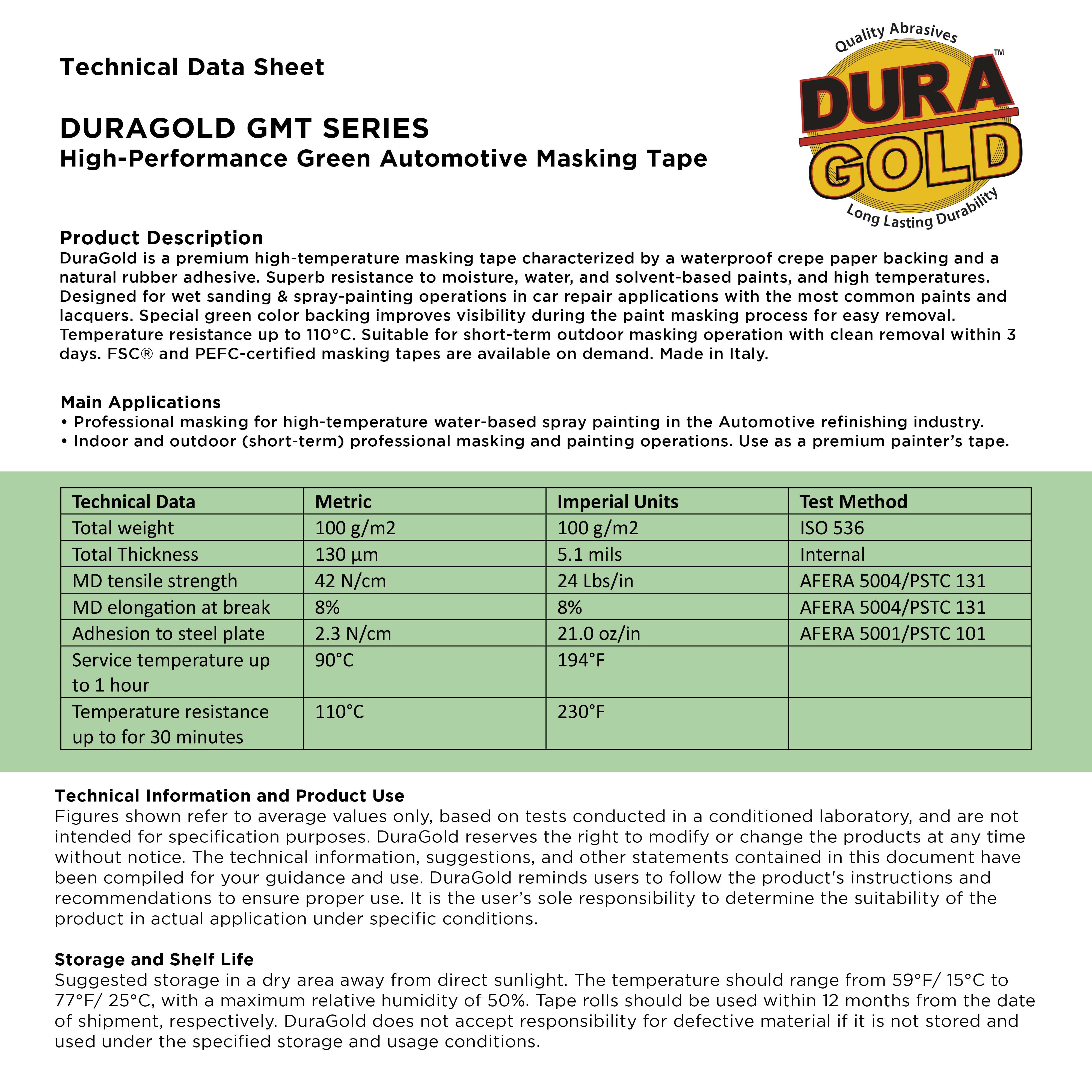 Dura-Gold Green Automotive Masking Tape 3/4, 1-1/2, 2 Inch (0.7", 1.41", 1.88" x 55 Yards), 1 Roll Each - High-Performance, Heat Resistant - Auto Refinish Painting Car Detailing Autobody Painters Tape