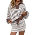 thumbnail image 2 of VBVC Women's 2 Piece Lapel Drawstring Sets,Ladies Long Sleeve Sweatshirt and Skort,V-Neck Vacation Travel Sweatsuit Outfits For Women,Brown,S-2XL, 2 of 7