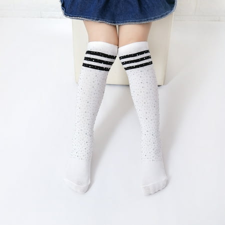 

Leutsin Hot Drilling Children s Socks Cotton Colorful Stripes Student Rainbow Over The Knee High Socks Fashion All-match