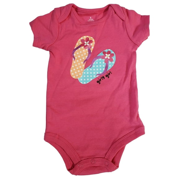 Infant Baby Girls Pink Girly Girl Glitter Flip Flops Cotton Romper Bodysuit 6M