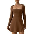 thumbnail image 3 of ZAXARRA Women Spring Summer Short Dress Solid Color Long Sleeve Split Hem Party Dress, 3 of 7