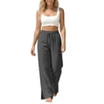 thumbnail image 5 of Bosfbaoi Plus Size Pants for Women Linen Blend Baggy Womens Pants Drawstring Elastic Waist Straight Leg Pants with Side Slits Casual Jogger Trousers, 5 of 9