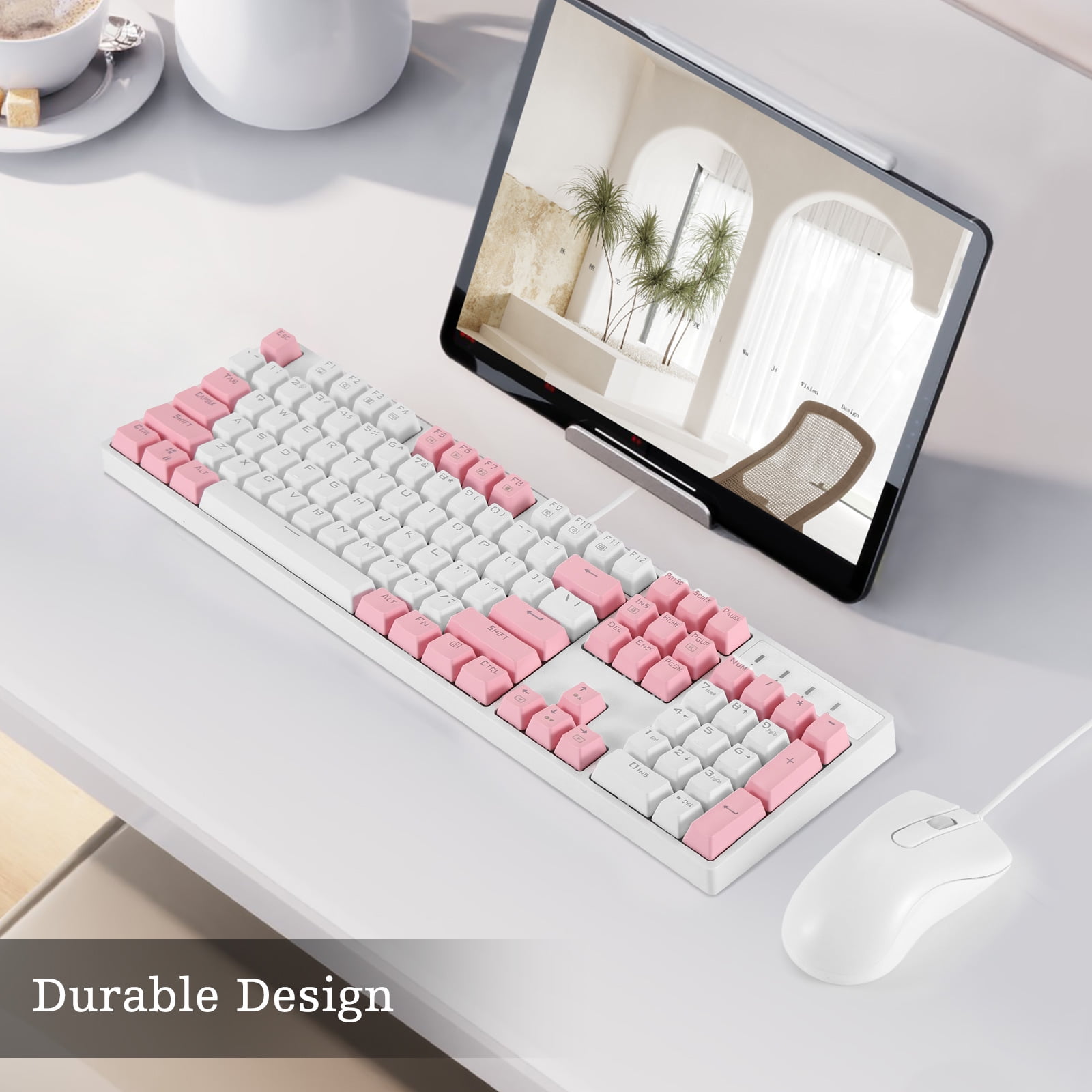 Computer Keyboard Wired, Large Number Pad, Caps Indicators, Spill-Resistant, Anti-Wear Letters for Windows Mac PC Laptop, Full Size