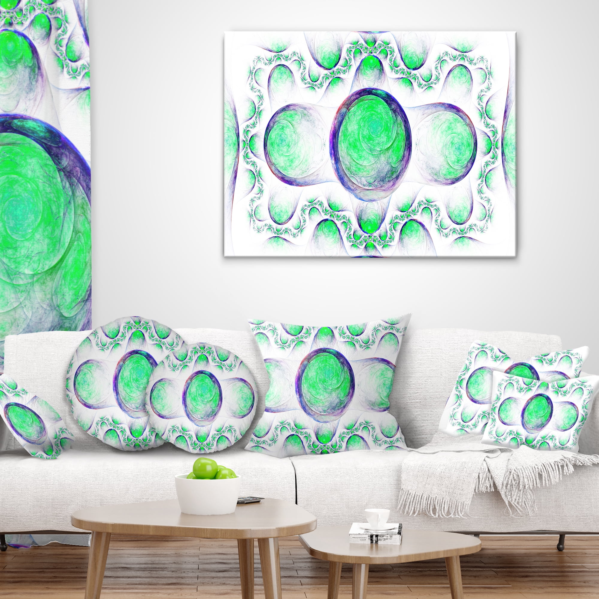 Designart Green Exotic Pattern on White - Abstract Throw Pillow - 18x18