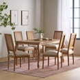 thumbnail image 2 of GDF Studio Fernleaf French Country Fabric Upholstered Wood and Cane Expandable 7 Piece Dining Set, Natural Brown and Beige, 2 of 13